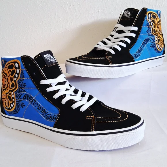 Vans Sk8-Hi Dia De Los Muertos Blue Black Gold Skate - Picture 7 of 11